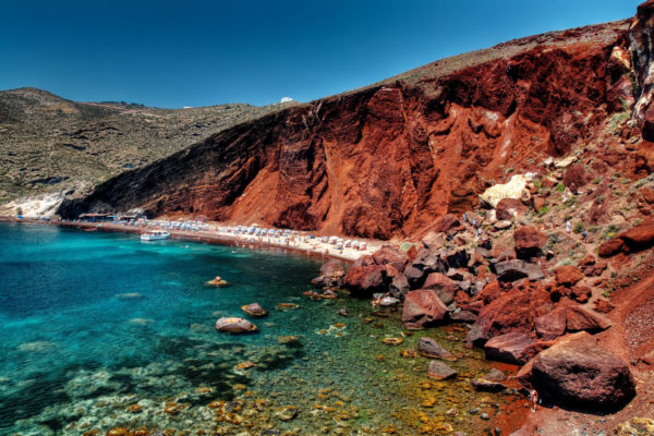 red beach santorini greece, red sand beach santorini with crystal clear waters