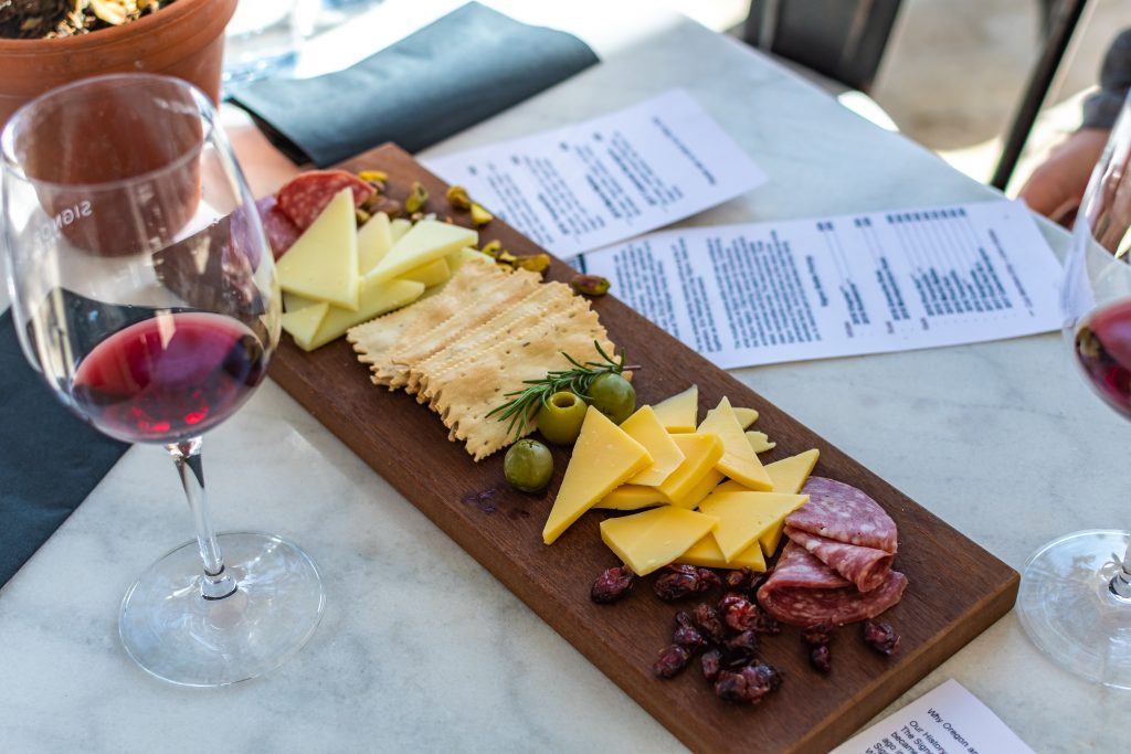 cheese and charcuterie board paired with wine tasting at Signor Vineyards in Fredericksburg, TX