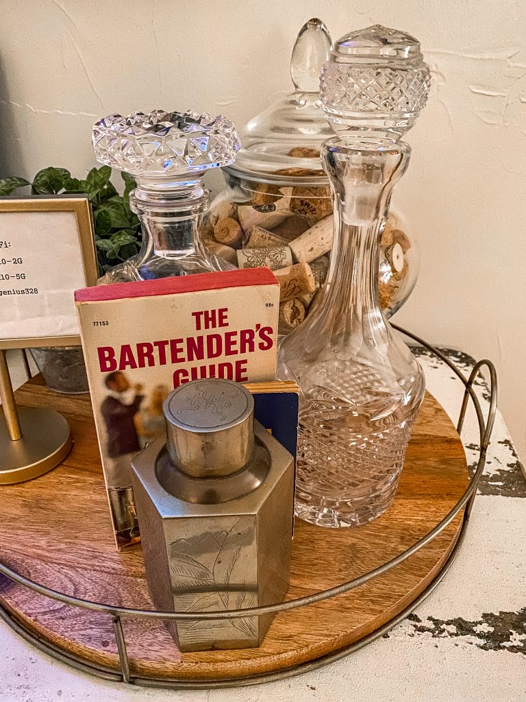 bartender tray on console table in emma haus fredericksburg tx charming airbnb home rental