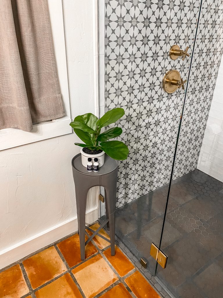 bathroom accessories and succulent decor in newly renovated modern luxury bathroom in emma haus fredericksburg texas airbnb vacation rental