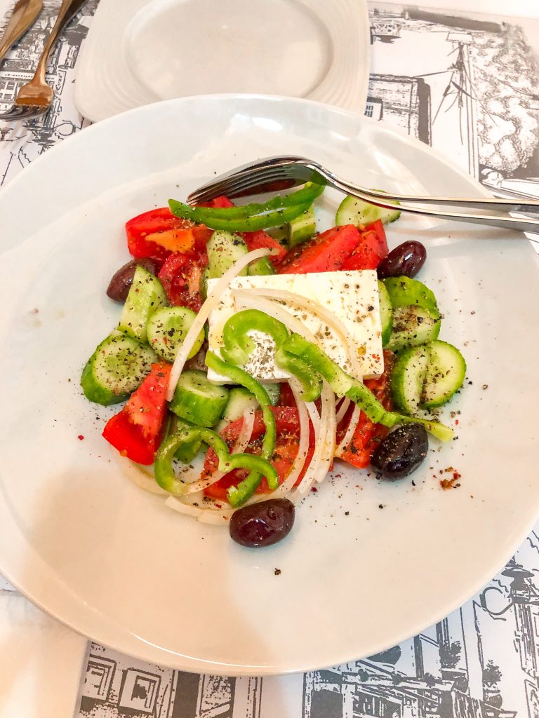 greek salad at pasta fresca barkia mykonos greece, best restaurants in mykonos greece, best things to do in mykonos