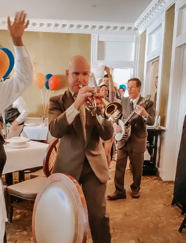 Joe Simon's Jazz Trio leading a second line at Commander's Palace Jazz Brunch, 2nd line at Commander's Palace Jazz Brunch