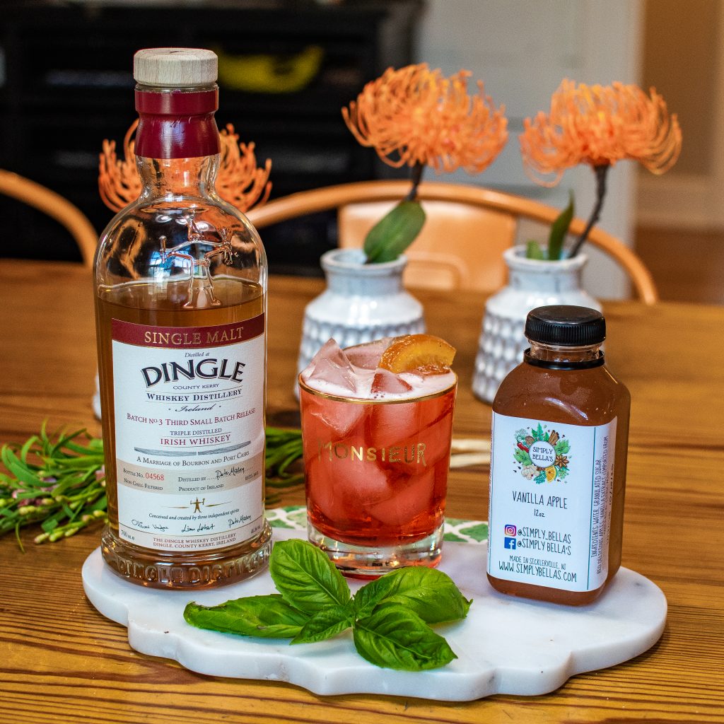 Three travel inspired cocktails from around the world. The Dingle Spice. Dingle Triple Distilled Single Malt 3rd batch Irish Whiskey. Ireland inspired cocktail