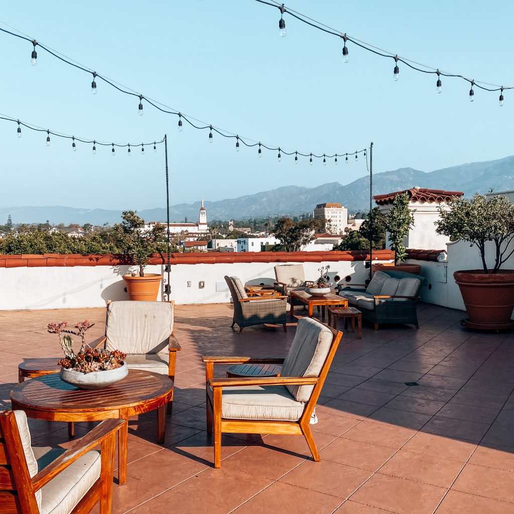 The rooftop at the Kimpton Canary Hotel in Santa Barbara. Best things to do in Santa Barbara in a weekend. Where to stay in Santa Barbara.