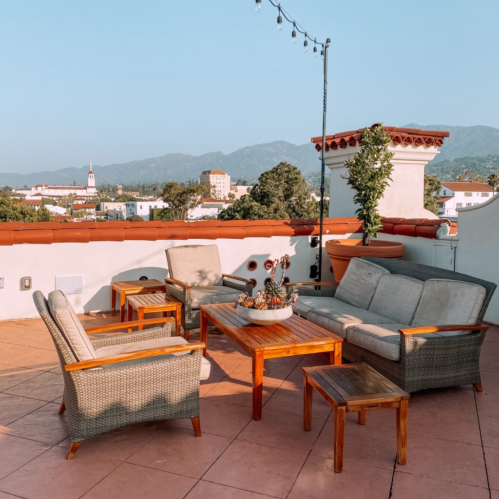 The rooftop at the Kimpton Canary Hotel in Santa Barbara. Best things to do in Santa Barbara in a weekend. Where to stay in Santa Barbara.