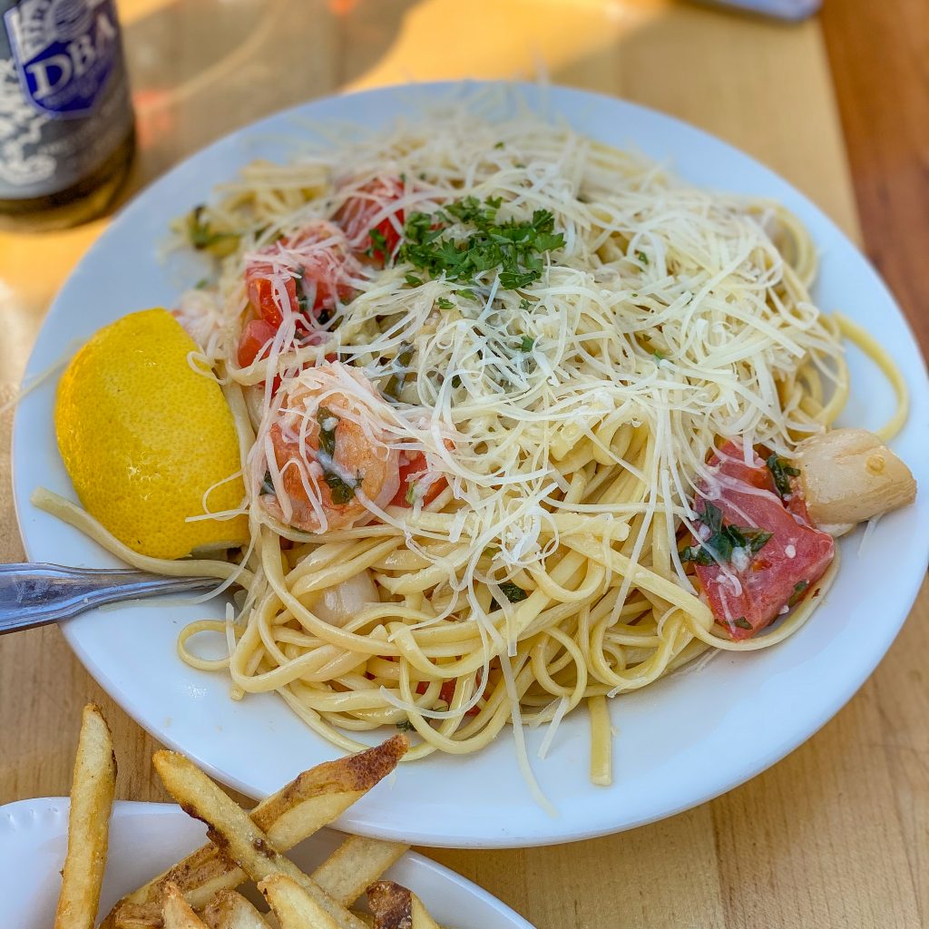 Seafood Pasta at Brophy Bros. in Santa Barbara. Best restaurants in Santa Barbara. Best lunch in Santa Barbara. Where to eat lunch in Santa Barbara.